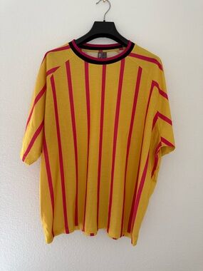 ASOS Yellow Tee with Pink Vertical Stripes and Black Trim